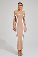 Cada Off Shoulder Bandage Maxi Dress In Apricot