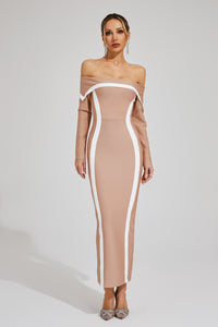 Cada Off Shoulder Bandage Maxi Dress In Apricot