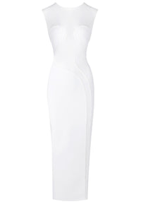 Nakia Sleeveless Mesh Insert Maxi Dress In White