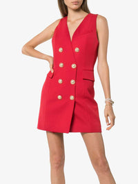 Liwy Metal Button Double Breasted Sleeveless Mini Dress In Red