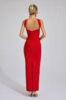 Karen Cutout Halter Backless Maxi Dress In Red