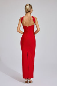 Karen Cutout Halter Backless Maxi Dress In Red