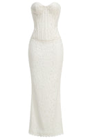 Fareed Strapless Lace Corset Two Piece Maxi Dress In White