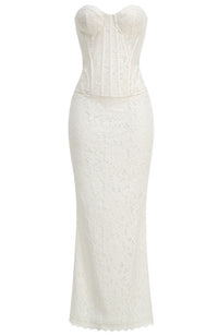 Fareed Strapless Lace Corset Two Piece Maxi Dress In White