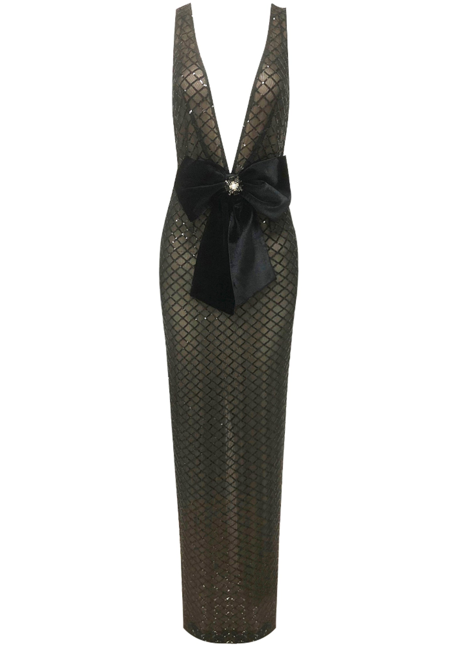Akhil Bow Detail Sequin Maxi Dress In Black