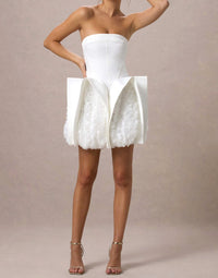 Jasmijn Strapless Floral Mini Dress In White