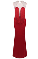 Styx Mesh Insert Tassel Maxi Dress In Red