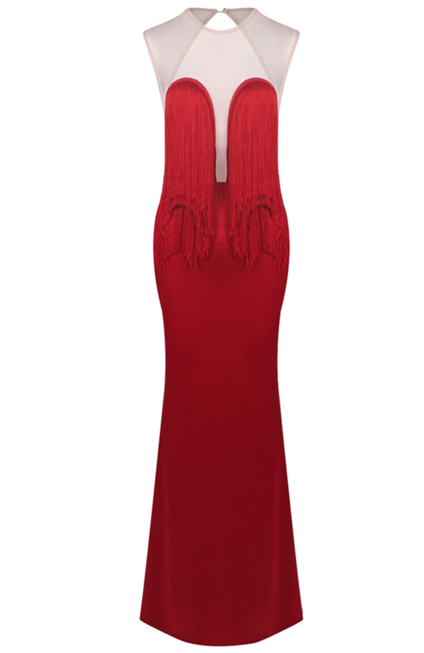 Styx Mesh Insert Tassel Maxi Dress In Red