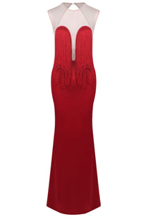 Styx Mesh Insert Tassel Maxi Dress In Red