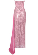 Kryxan Strapless Sequin Draped Maxi Dress In Pink