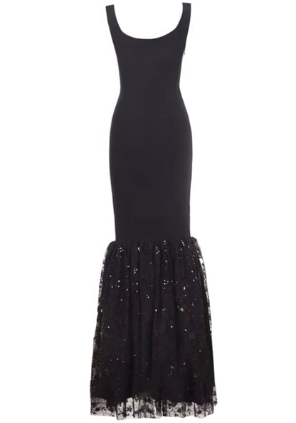 Akilina Mermaid Sequin Lace Maxi Dress In Black