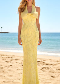 Grabena Halter Bow Detail Maxi Dress In Yellow