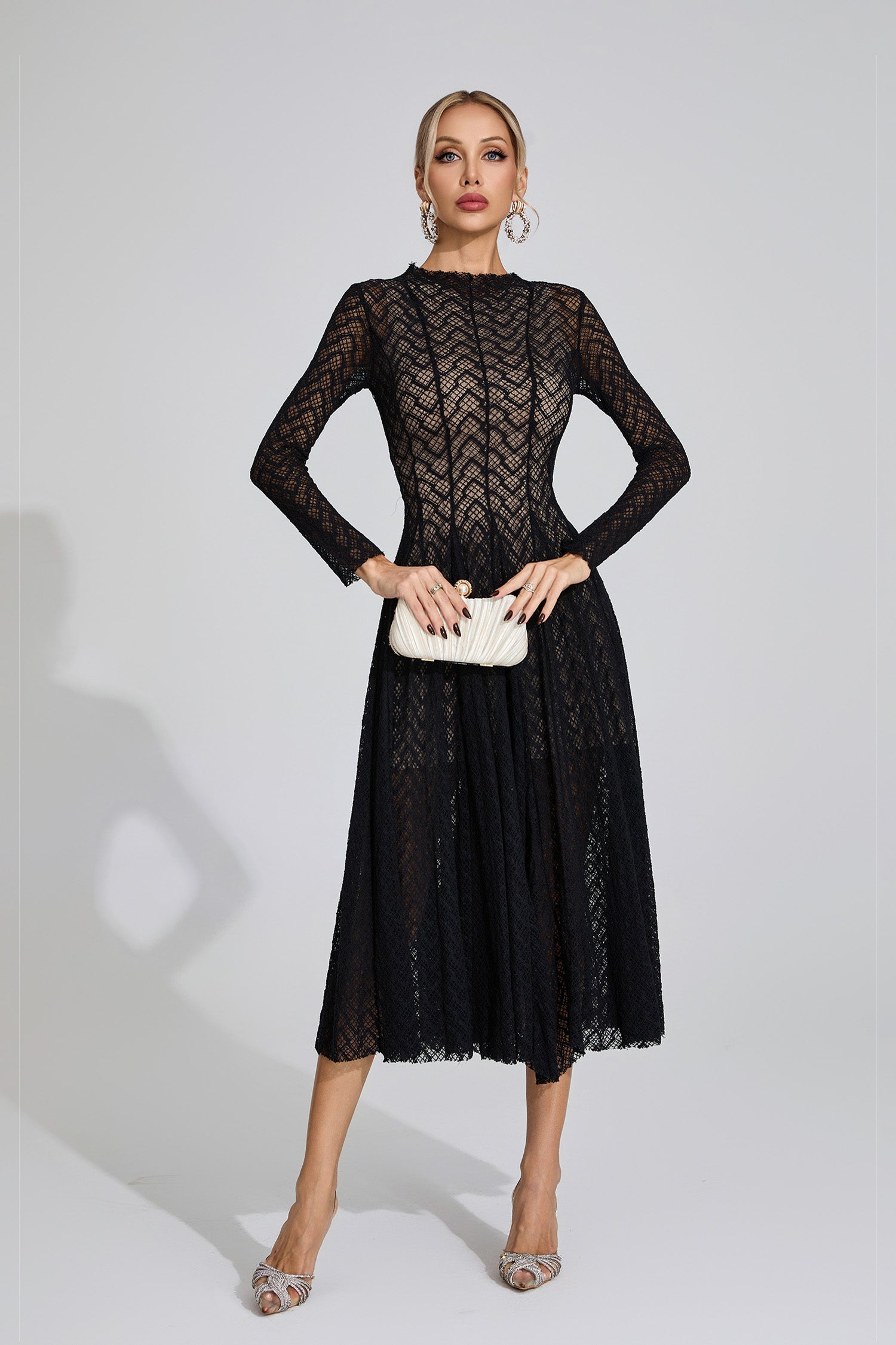 Eryndel Lace Long Sleeve Maxi Dress In Black