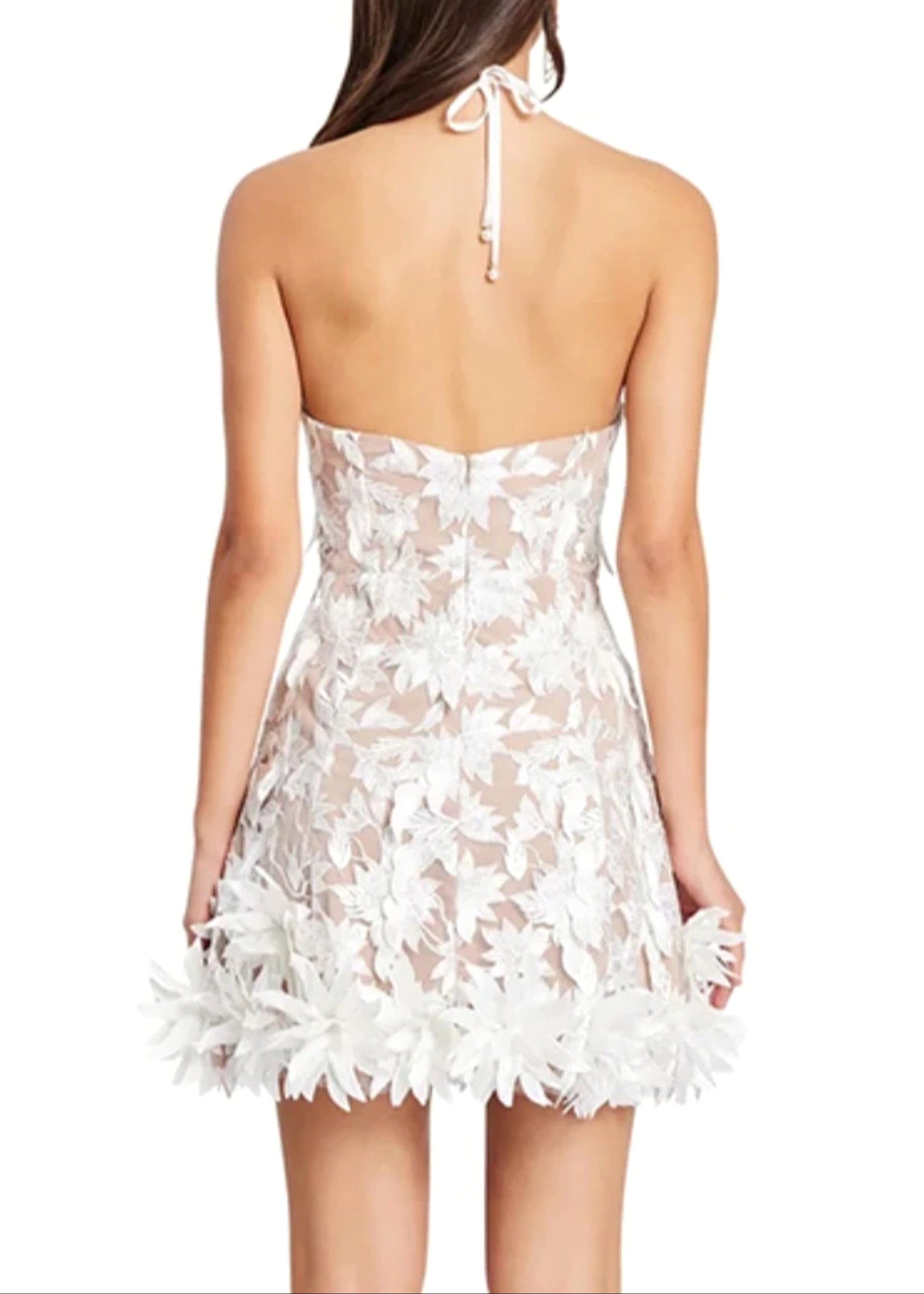 Raziya Halter Floral Embroidered Mini Dress In White