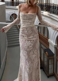 Dianthe white floral lace mesh maxi dress