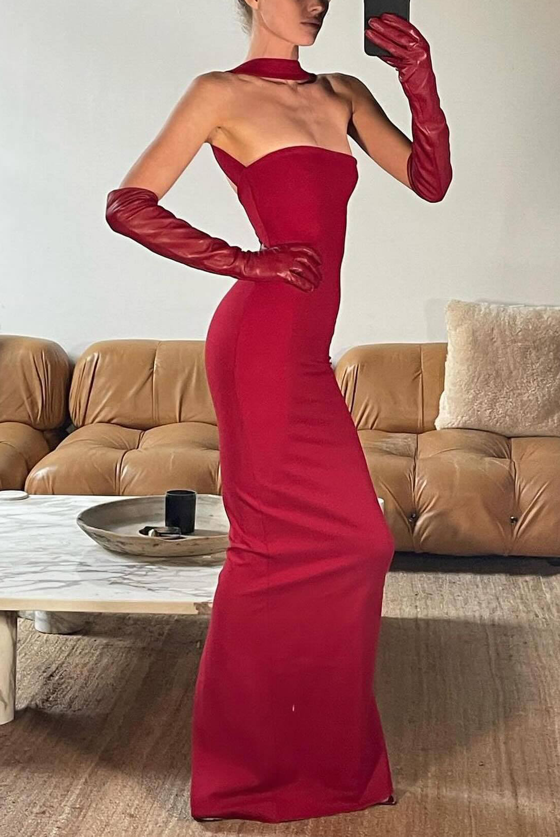 Karen Cutout Halter Backless Maxi Dress In Red