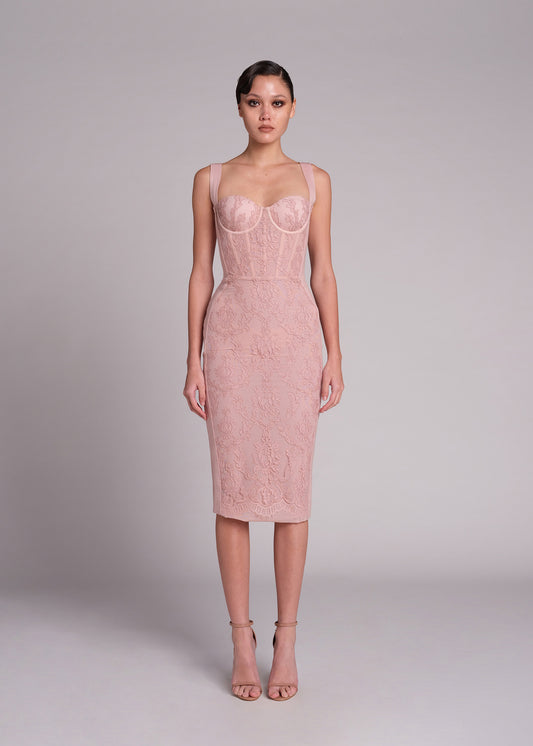 Shalise Lace Strap Midi Dress In Pink