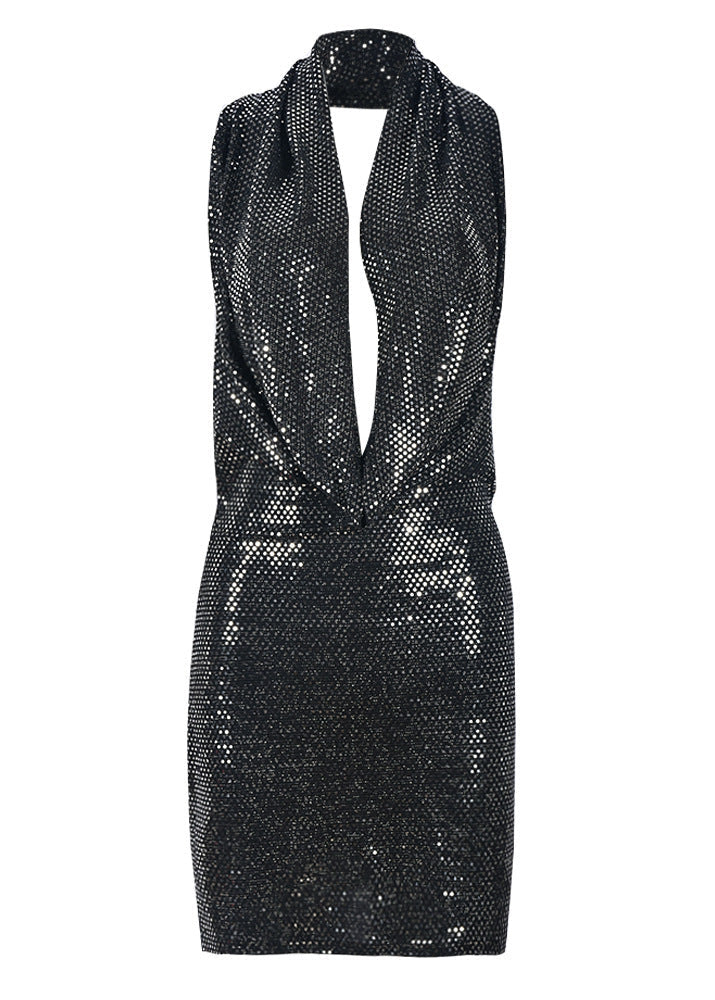 Fitzgerald Glitter Plunge Hooded Dress