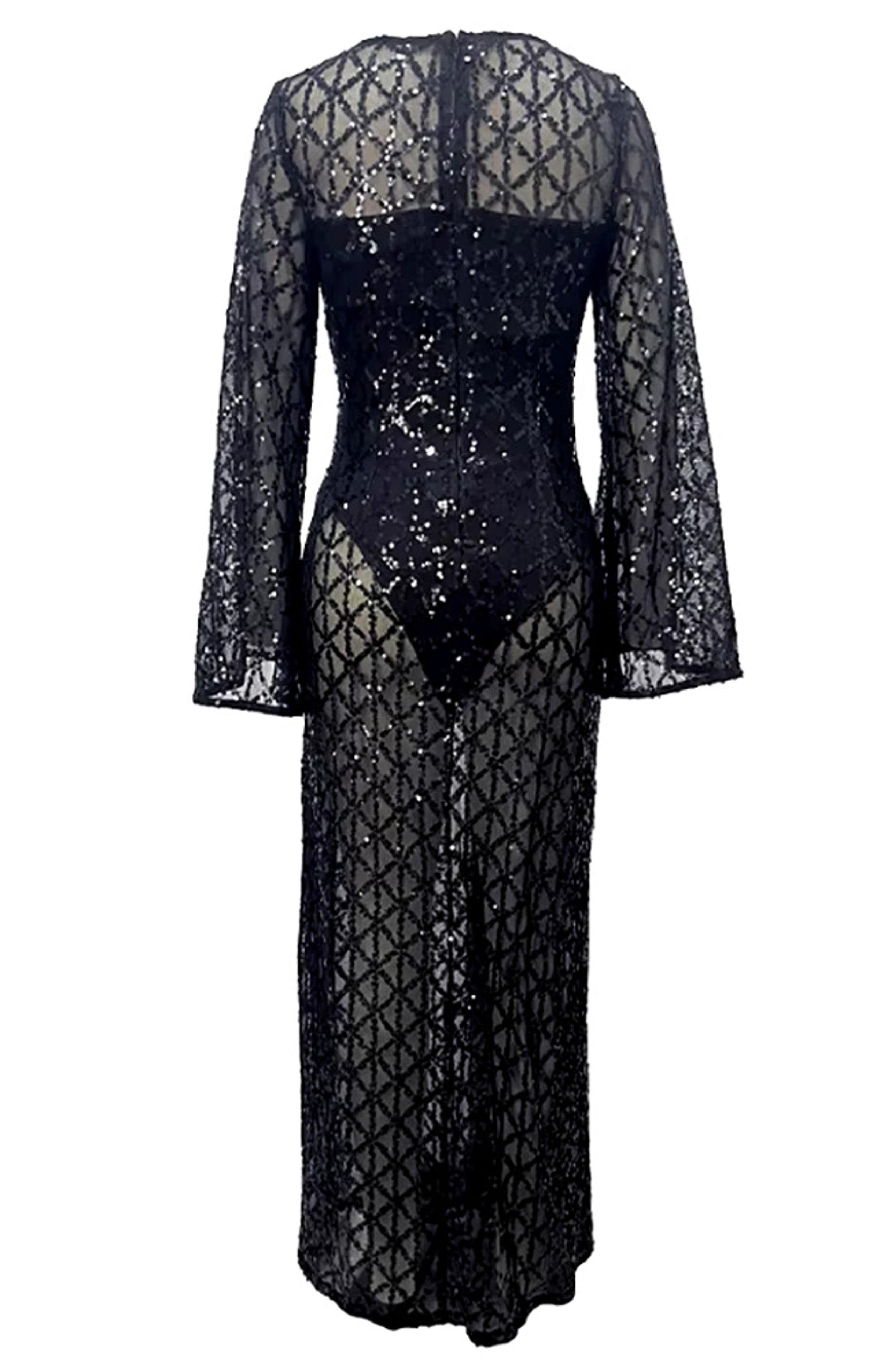 Eadward Long Sleeve Sequin Maxi Dress In Black