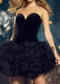 Allston Strapless Ruffled Organza Corset Mini Dress In Black