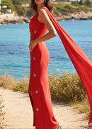 Vazvara One Shoulder Crystal Detail Maxi Dress In White