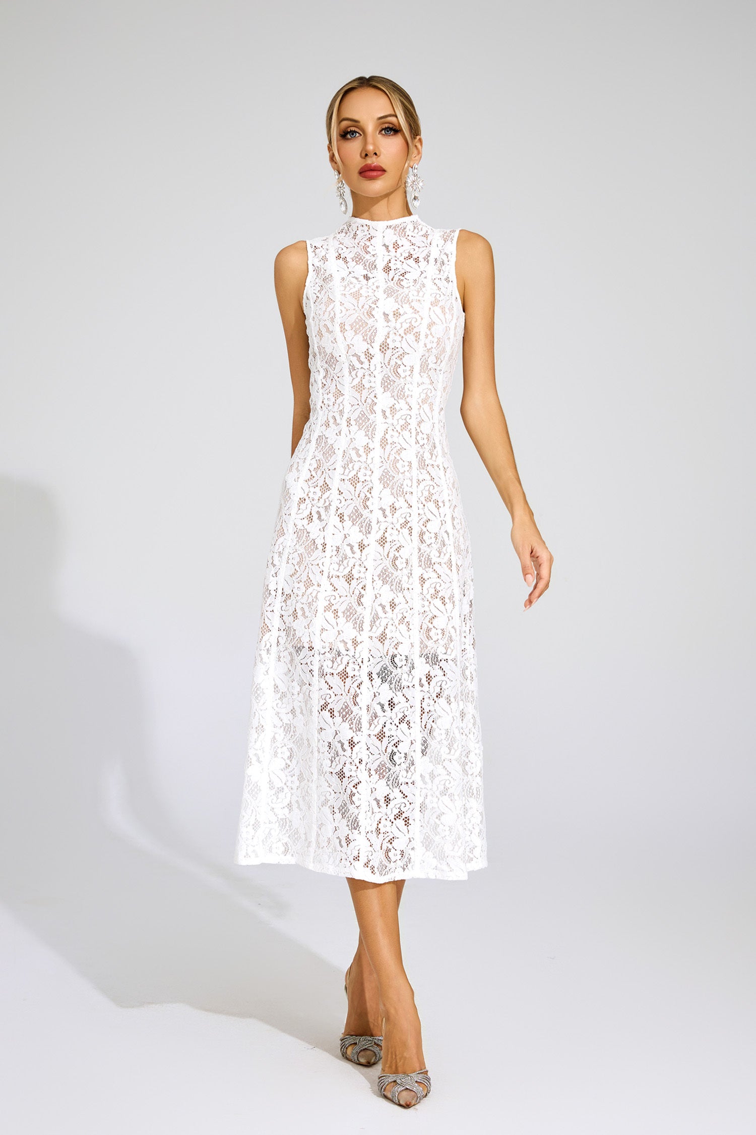 Xanvyre Embroidered Lace Sleeveless Maxi Dress In White