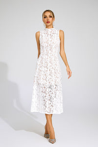 Xanvyre Embroidered Lace Sleeveless Maxi Dress In White