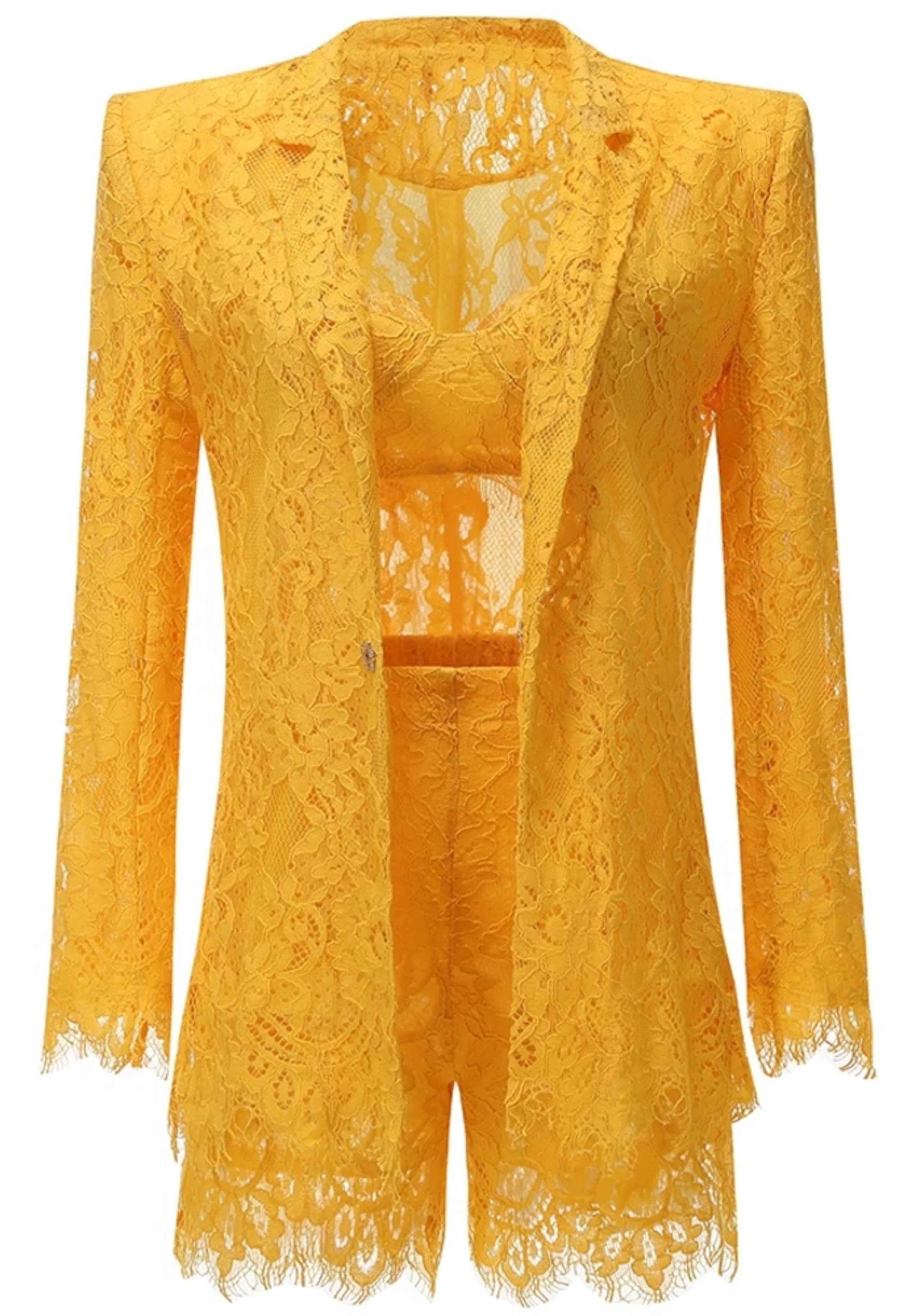Reegan Lace Three Piece Set In Amber Yellow