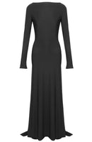 Meghyn Long Sleeve Draped Backless Maxi Dress In Black