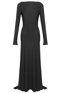 Meghyn Long Sleeve Draped Backless Maxi Dress In Black