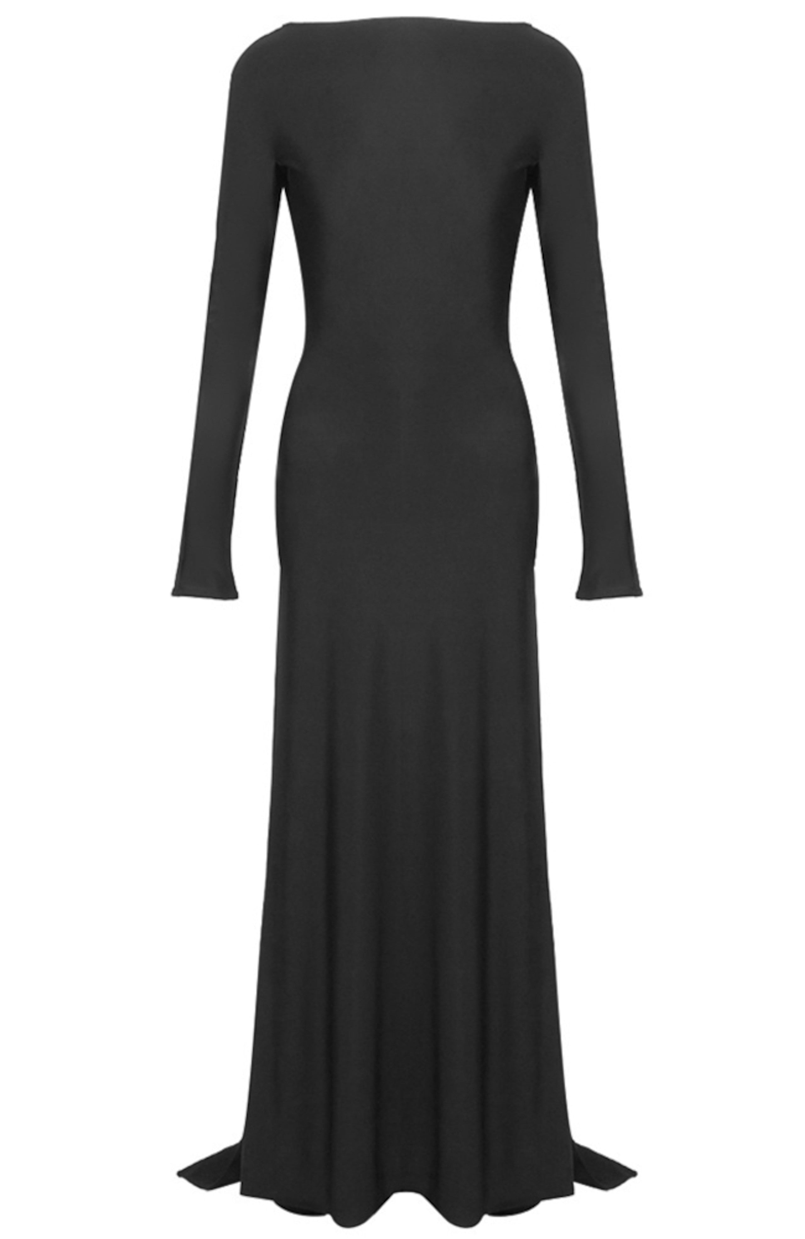 Meghyn Long Sleeve Draped Backless Maxi Dress In Black