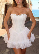 Findlay Strapless Floral Skater Mini Dress In Green