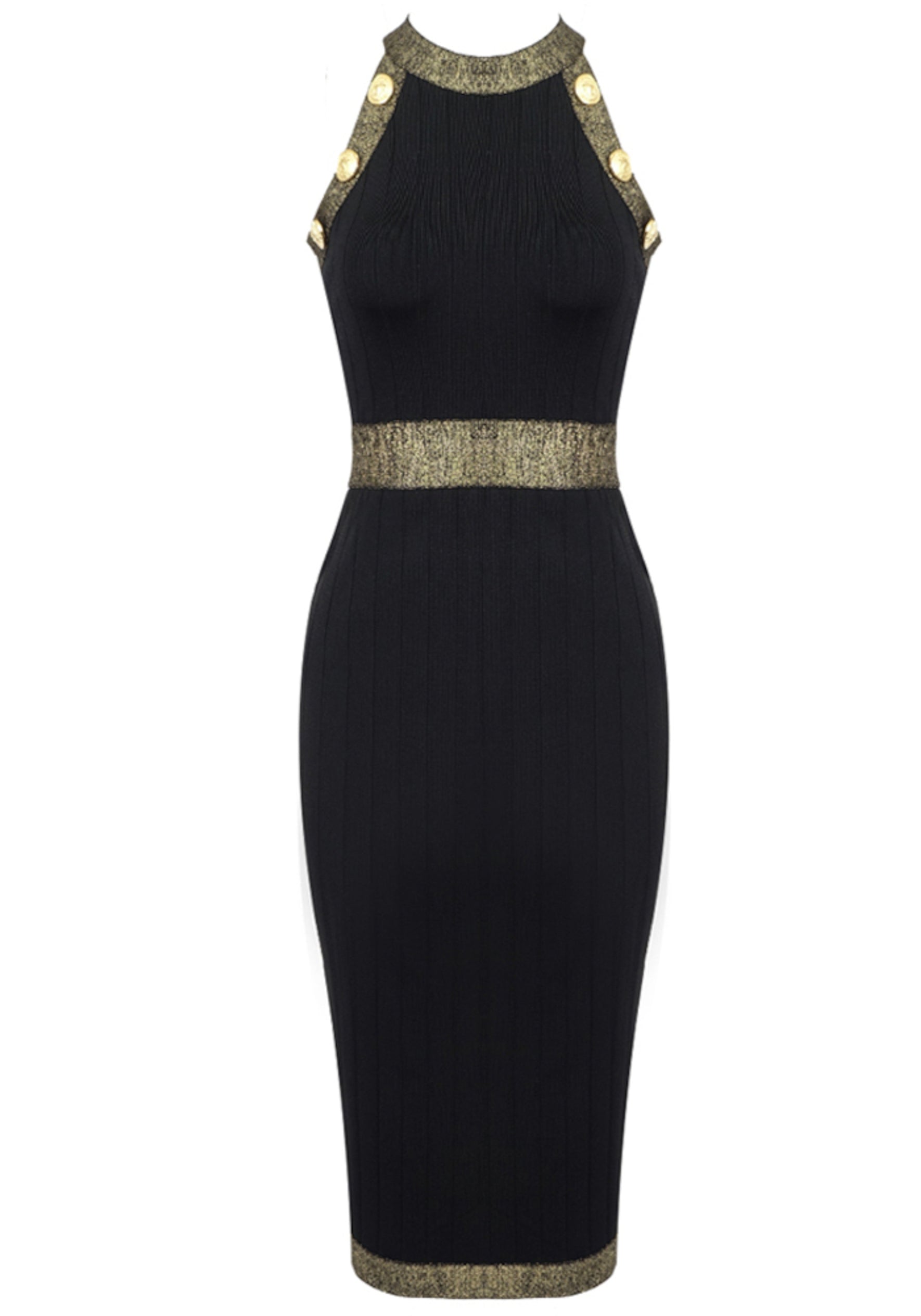 Herrig Sparkly Midi Dress In Black Gold