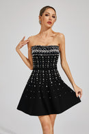 Zylar Crystal Strapless A Line Mini Dress In Black