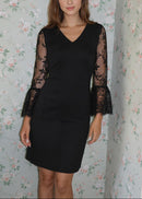 Mavrixa Lace Long Sleeve Mini Dress In Black
