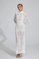 Heyren Long Sleeve Structured Lace Maxi Dress In White