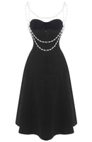 Ashur Pearl Detail A Line Midi Dress In Black