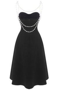 Ashur Pearl Detail A Line Midi Dress In Black