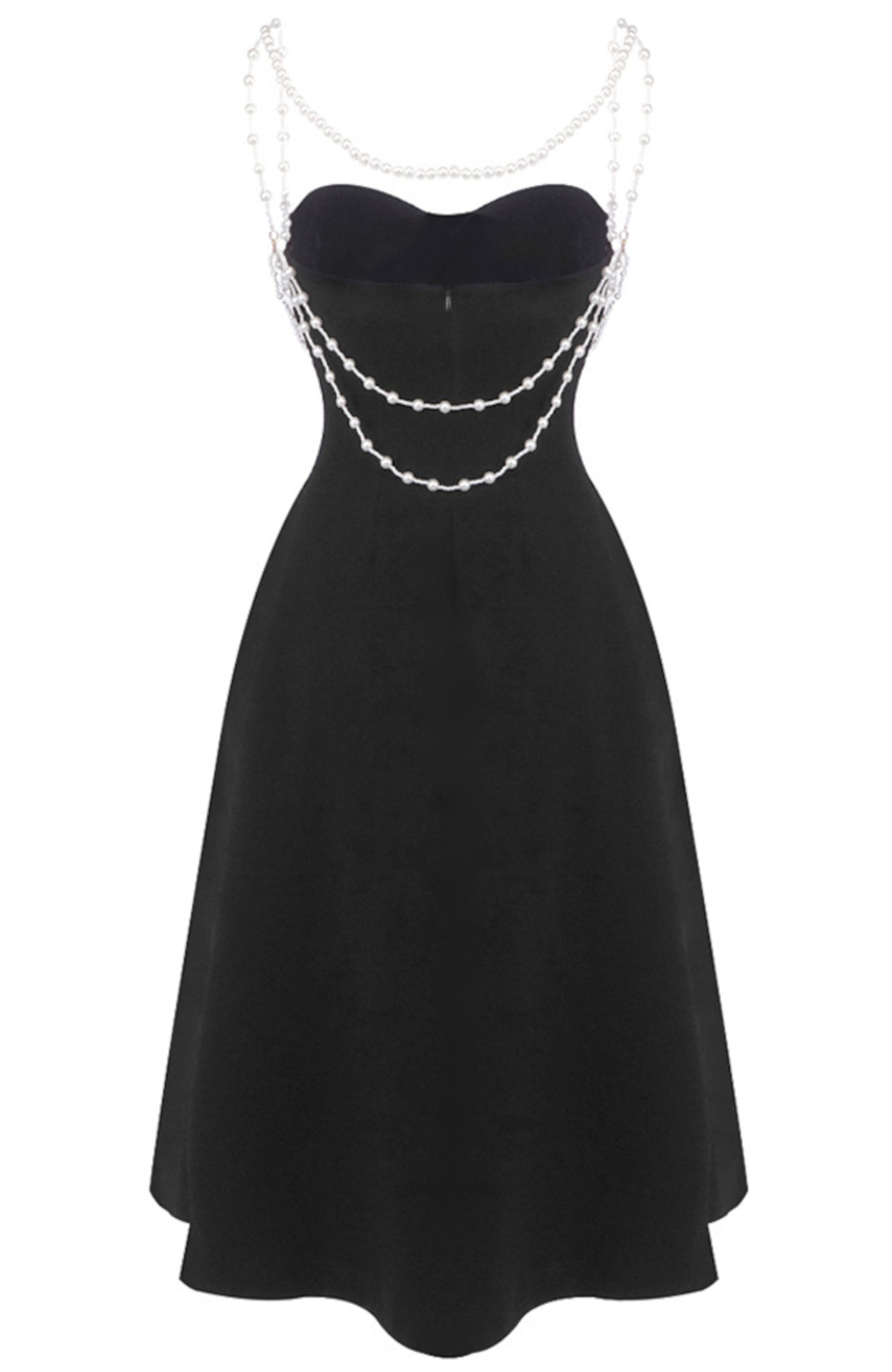 Ashur Pearl Detail A Line Midi Dress In Black