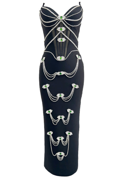 Latika Strapless Embellished Maxi Dress In Black