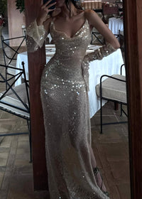 Reika Sequin Maxi Dress In Nude