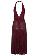 Baryx Halter Sparkly Midi Dress In Burgundy