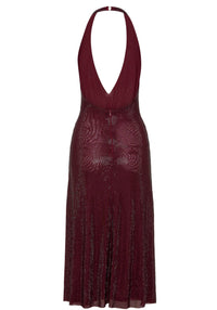 Baryx Halter Sparkly Midi Dress In Burgundy