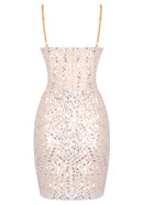 Seraphilus Sequin Crystal Mini Dress In Nude