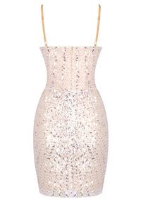 Seraphilus Sequin Crystal Mini Dress In Nude