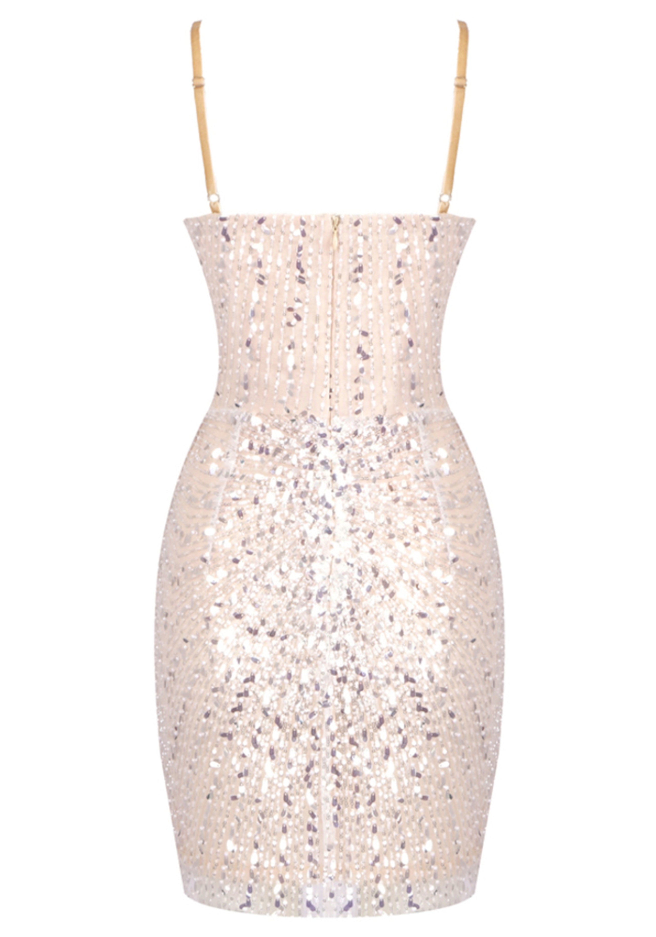 Seraphilus Sequin Crystal Mini Dress In Nude