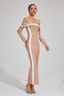 Cada Off Shoulder Bandage Maxi Dress In Apricot