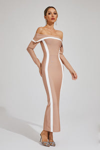 Cada Off Shoulder Bandage Maxi Dress In Apricot