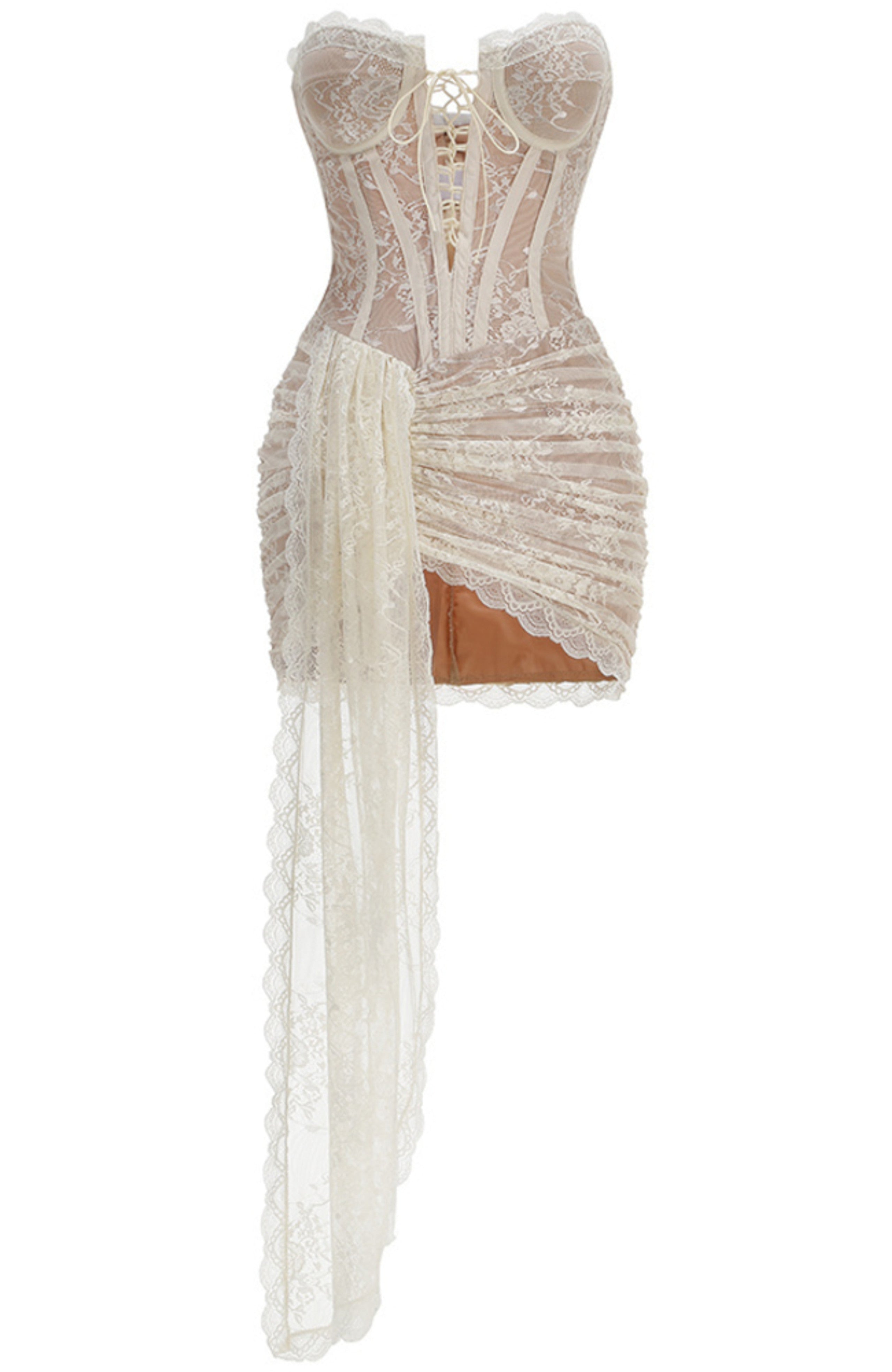 Ronli Strapless Lace Bustier Corset Mini Dress In Ivory