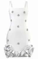 Isobaria Crystal Detail Floral Puff Hem Mini Dress In Blue